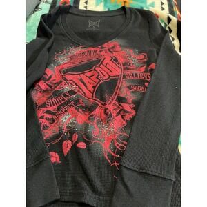 TAPOUT Long sleeve Thermal Black Red Y2K V Neck Large Women's Grunge 2000s